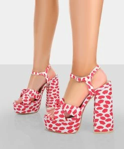 Public Desire UK Kiss Multi Lip Print Platform Sandal High Heels NEW IN
