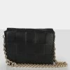 Public Desire UK The Mayan Black Weave Gold Chain Detail Shoulder Bag