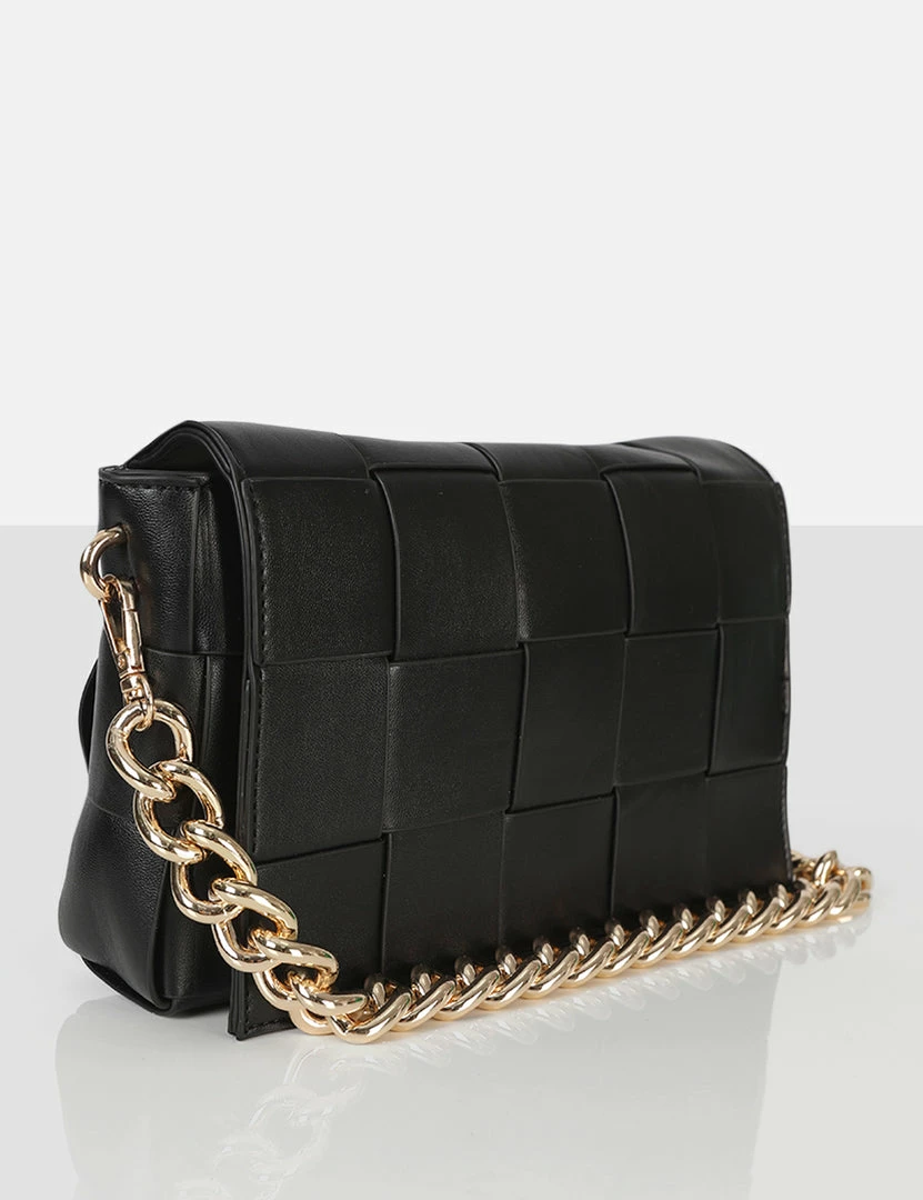 Public Desire UK The Mayan Black Weave Gold Chain Detail Shoulder Bag 2 Public Desire UK The Mayan Black Weave Gold Chain Detail Shoulder Bag