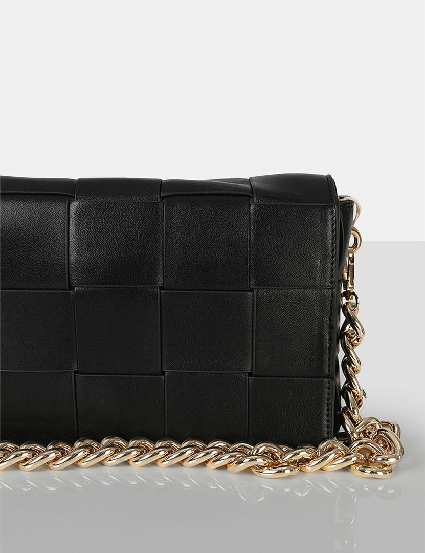 Public Desire UK The Mayan Black Weave Gold Chain Detail Shoulder Bag 3 Public Desire UK The Mayan Black Weave Gold Chain Detail Shoulder Bag