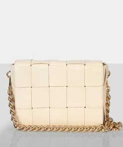 Public Desire UK The Mayan Ecru Weave Gold Chain Detail Shoulder Bag