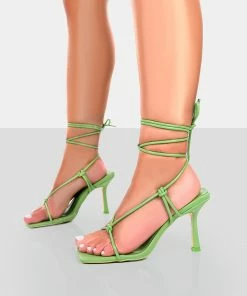 Public Desire UK Harriet Green PU Square Toe Lace Up Heels