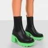 Public Desire UK Step Up Black Green PU Heeled Ankle Boots