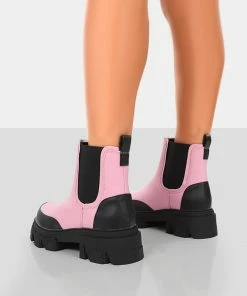 Public Desire UK By Midnight Pink Pu Chunky Sole Chelsea Boots Ankle Boots