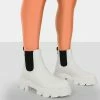 Public Desire UK By Midnight White Pu Chunky Sole Chelsea Boots