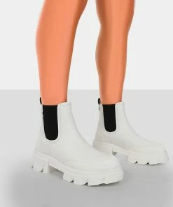 Public Desire UK By Midnight White Pu Chunky Sole Chelsea Boots
