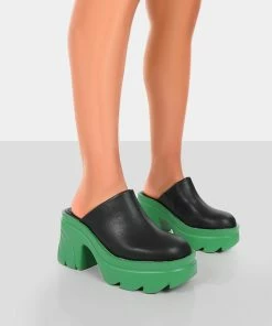 Public Desire UK Sandi Green PU Chunky Sole Block Heeled Mules