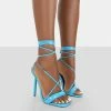 Public Desire UK Paradiso Blue PU Lace Up Stiletto Heels