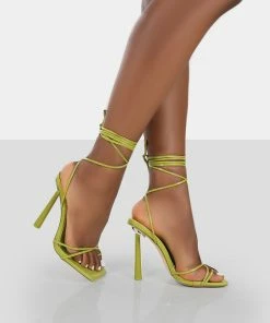 Public Desire UK NEW IN Ci Ci Green Patent Square Toe Lace Up Stiletto Heels