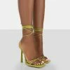 Public Desire UK NEW IN Ci Ci Green Patent Square Toe Lace Up Stiletto Heels