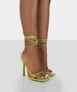 Public Desire UK NEW IN Ci Ci Green Patent Square Toe Lace Up Stiletto Heels