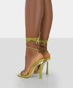 Public Desire UK NEW IN Ci Ci Green Patent Square Toe Lace Up Stiletto Heels