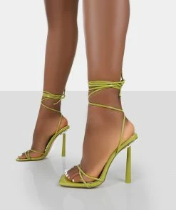 Public Desire UK NEW IN Ci Ci Green Patent Square Toe Lace Up Stiletto Heels