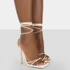 Public Desire UK Ci Ci Ecru Pu Square Toe Lace Up Stiletto Heels NEW IN