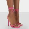 Public Desire UK Ci Ci Pink Patent Square Toe Lace Up Stiletto Heels NEW IN