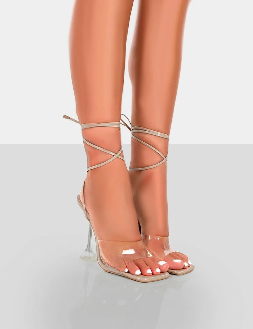 Public Desire UK Bly Nude Patent Perspex Cake Stand Lace Up Square Toe Heels NEW IN 1 Public Desire UK Bly Nude Patent Perspex Cake Stand Lace Up Square Toe Heels NEW IN