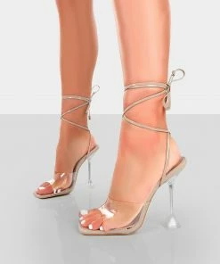 Public Desire UK Bly Nude Patent Perspex Cake Stand Lace Up Square Toe Heels NEW IN 6 Public Desire UK Bly Nude Patent Perspex Cake Stand Lace Up Square Toe Heels NEW IN