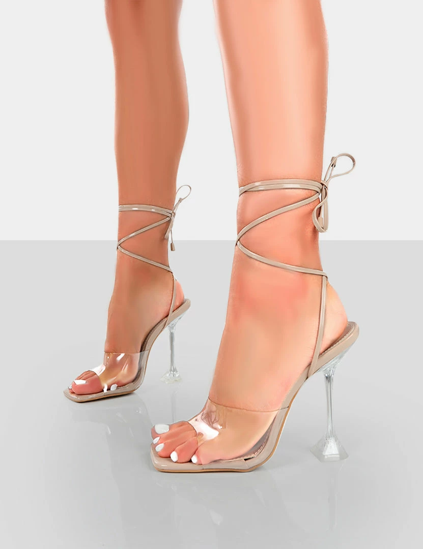 Public Desire UK Bly Nude Patent Perspex Cake Stand Lace Up Square Toe Heels NEW IN 3 Public Desire UK Bly Nude Patent Perspex Cake Stand Lace Up Square Toe Heels NEW IN