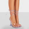 Public Desire UK NEW IN Bly Lilac Patent Perspex Cake Stand Lace Up Square Toe Heels