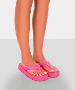 Public Desire UK Sliders Surfs Up Pink Flatform Flip Flop Sandals