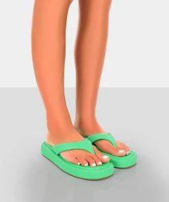 Public Desire UK NEW IN Surfs Up Green Flatform Flip Flop Sandals