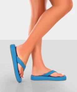 Public Desire UK FLATS Surfs Up Blue Flatform Flip Flop Sandals