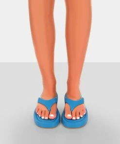 Public Desire UK FLATS Surfs Up Blue Flatform Flip Flop Sandals