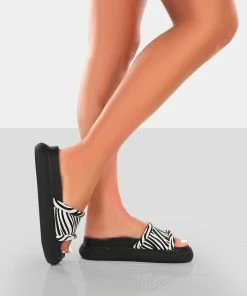 Public Desire UK FLATS Demi Zebra Satin Slider Sandals
