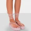 Public Desire UK Bebe Pink PU Chunky Flatform Lace Up Sandals