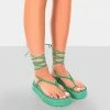 Public Desire UK NEW IN Bebe Green PU Chunky Flatform Lace Up Sandals