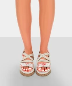 Public Desire UK Miami Red Print Rope Flatform Lace Up Sandals