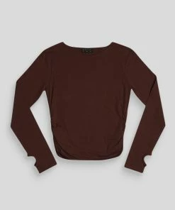 Public Desire UK KAIIA CLOTHING Curve Ruched Side Lounge Top Chocolate