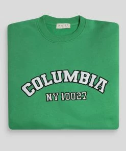Public Desire UK Oversized Columbia Slogan Sweatshirt Green