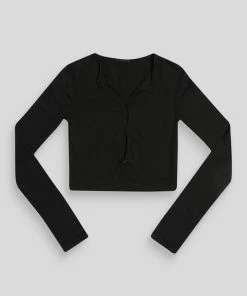 Public Desire UK KAIIA CLOTHING Long Sleeve Button Detail Crop Top Black