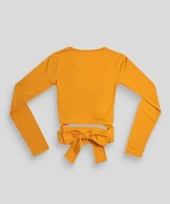Public Desire UK Long Sleeve Wrap Waist Crop Top Mango KAIIA CLOTHING
