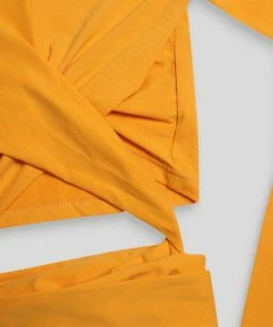 Public Desire UK Long Sleeve Wrap Waist Crop Top Mango KAIIA CLOTHING