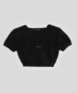 Public Desire UK Kaiia Trim Fluffy Knit Top Black KAIIA CLOTHING