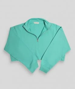 Public Desire UK Half Zip Crop Sweatshirt Peppermint