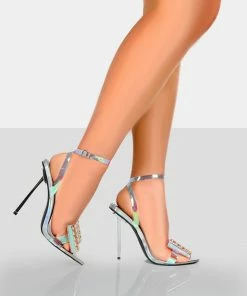 Public Desire UK Gigi Iridescent PU Stiletto Bow Heels NEW IN
