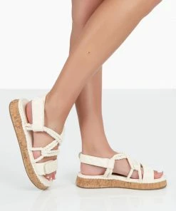 Public Desire UK Festival Sandals Miami Ecru Rope Flatform Lace Up Sandals