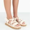 Public Desire UK Miami Wide Fit Ecru Rope Flatform Lace Up Sandals Festival Sandals
