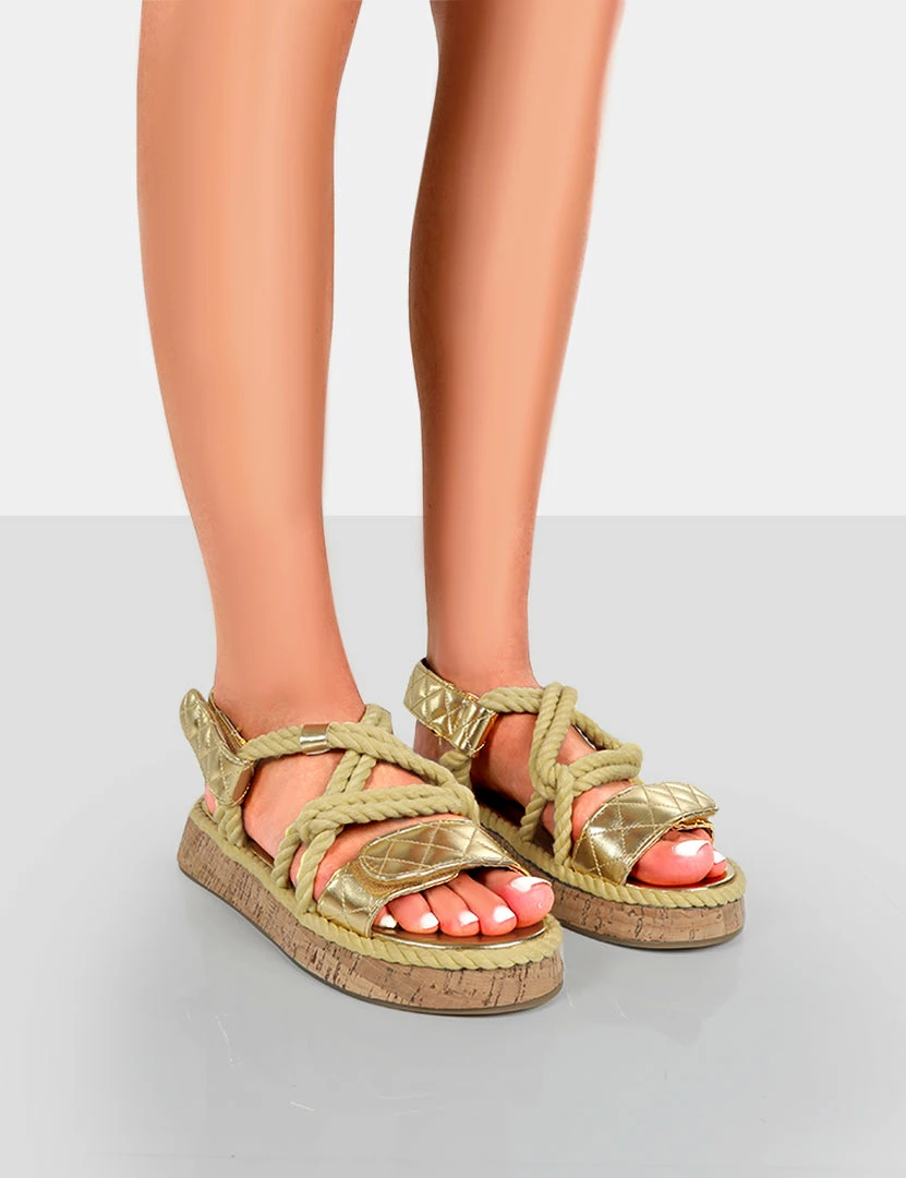 Public Desire UK Miami Gold Rope Flatform Lace Up Sandals 1 Public Desire UK Miami Gold Rope Flatform Lace Up Sandals
