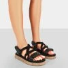 Public Desire UK Miami Wide Fit Black Rope Flatform Lace Up Sandals FLATS