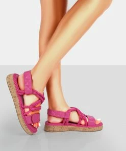 Public Desire UK Miami Pink Rope Flatform Lace Up Sandals FLATS