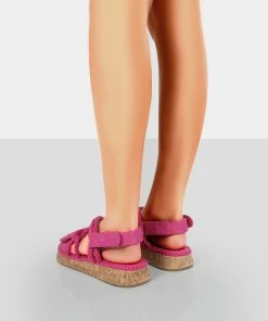 Public Desire UK Miami Pink Rope Flatform Lace Up Sandals FLATS