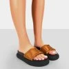 Public Desire UK FLATS Demi Brown Satin Slider Sandals