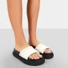 Public Desire UK Demi Ecru PU Slider Sandals