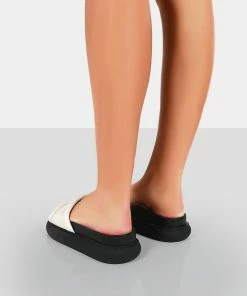 Public Desire UK Demi Ecru PU Slider Sandals