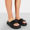 Public Desire UK Demi Wide Fit Black PU Slider Sandals