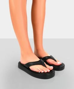 Public Desire UK Surfs Up Black Flatform Flip Flop Sandals NEW IN